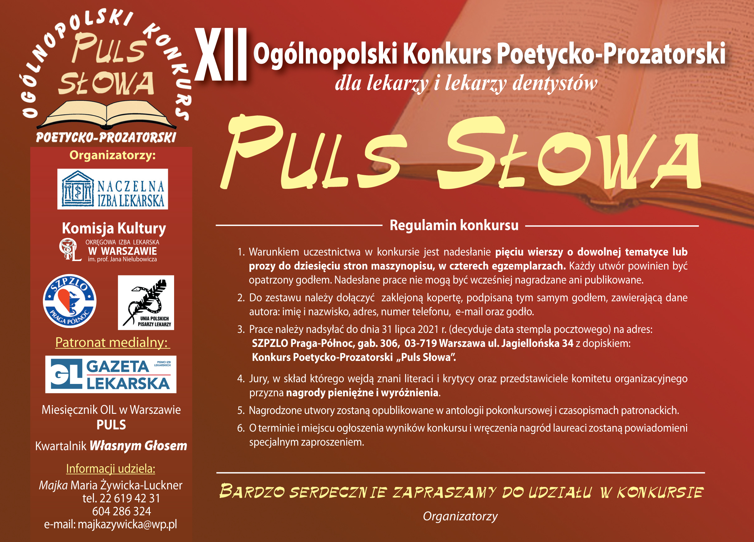 plakat promujący ogólnopolski  konkurs poetycko prozatorski