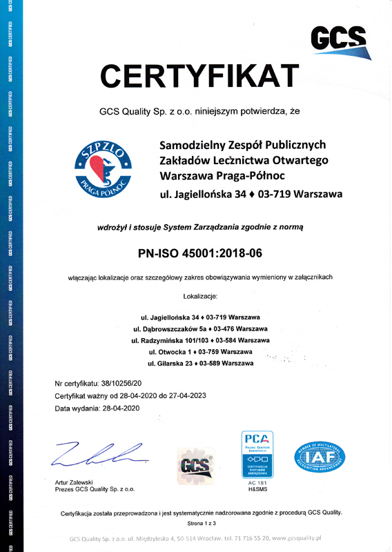 skan certyfikatu ISO 45001:2018-06