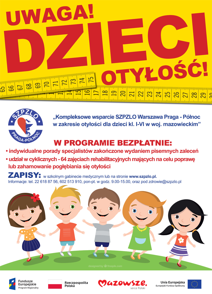 plakat informacyjny o programie w tle rysunek usmiechniętych dzieci trzymających się za ręce